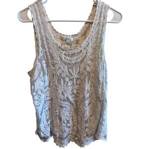 Charming Charlie Women's White Ivory Lace Sheer Tank Top shirt Sz L